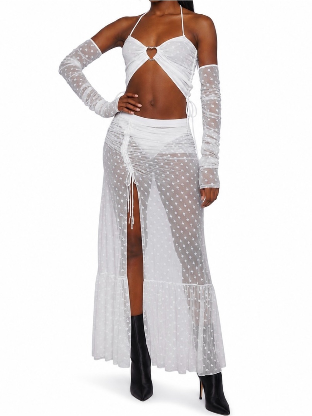 NWT Dolls Kill Sugar Thrillz Rose Mesh Halter Top & Ruched Maxi Skirt Set XS & S